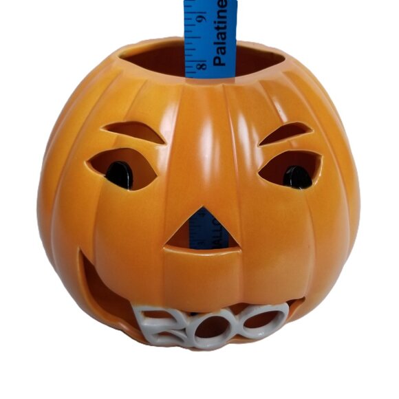 Ceramic Halloween Pumpkin Orange BOO Light Up Decoration Jack O Lantern Vintage - Picture 10 of 13